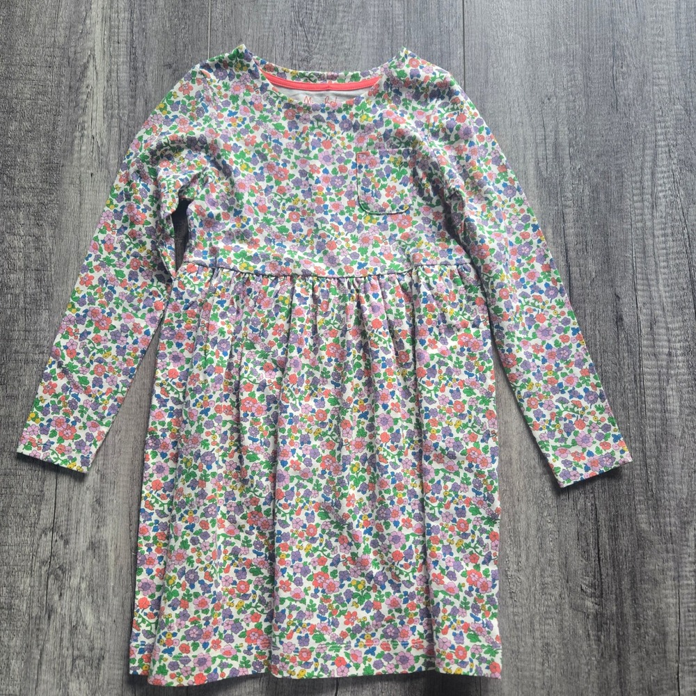 Mini Boden Girls Floral Long Sleeve Jersey Dress Multi Color Size 7-8Y 128cm
